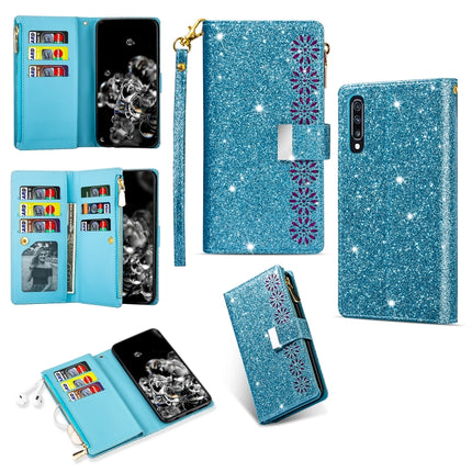 Multi-card Slots Starry Sky Laser Carving Glitter Zipper Horizontal Flip Leather Case with Holder & Wallet & Lanyard, For Samsung Galaxy A21, For Samsung Galaxy A30 / A20, For Samsung Galaxy A50 / A30s / A50s, For Samsung Galaxy A70 / A70s
