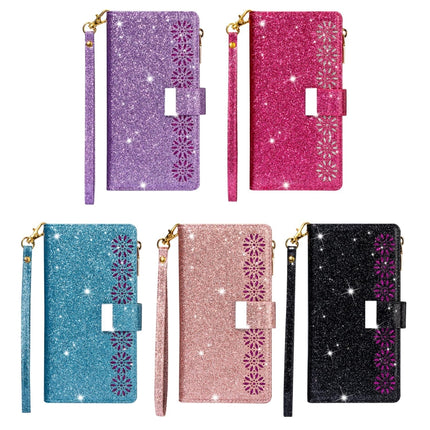 Multi-card Slots Starry Sky Laser Carving Glitter Zipper Horizontal Flip Leather Case with Holder & Wallet & Lanyard, For Samsung Galaxy J6 (2018), For Samsung Galaxy M10 / A10, For Samsung Galaxy Note 8, For Samsung Galaxy Note9
