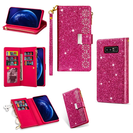 Multi-card Slots Starry Sky Laser Carving Glitter Zipper Horizontal Flip Leather Case with Holder & Wallet & Lanyard, For Samsung Galaxy J6 (2018), For Samsung Galaxy M10 / A10, For Samsung Galaxy Note 8, For Samsung Galaxy Note9