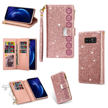 Multi-card Slots Starry Sky Laser Carving Glitter Zipper Horizontal Flip Leather Case with Holder & Wallet & Lanyard, For Samsung Galaxy J6 (2018), For Samsung Galaxy M10 / A10, For Samsung Galaxy Note 8, For Samsung Galaxy Note9