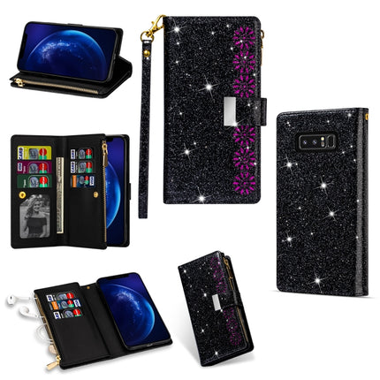 Multi-card Slots Starry Sky Laser Carving Glitter Zipper Horizontal Flip Leather Case with Holder & Wallet & Lanyard, For Samsung Galaxy J6 (2018), For Samsung Galaxy M10 / A10, For Samsung Galaxy Note 8, For Samsung Galaxy Note9