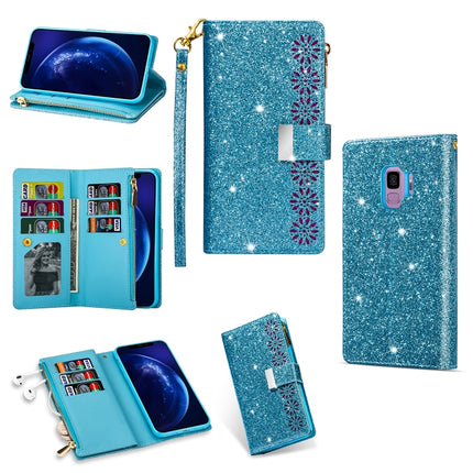 Multi-card Slots Starry Sky Laser Carving Glitter Zipper Horizontal Flip Leather Case with Holder & Wallet & Lanyard, For Samsung Galaxy S9, For Samsung Galaxy S9+, For Samsung Galaxy S10, For Samsung Galaxy S10 5G