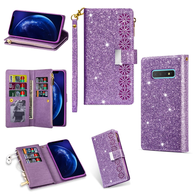 Multi-card Slots Starry Sky Laser Carving Glitter Zipper Horizontal Flip Leather Case with Holder & Wallet & Lanyard, For Samsung Galaxy S10e, For Samsung Galaxy S10+, For Samsung Galaxy S20, For Samsung Galaxy S20+
