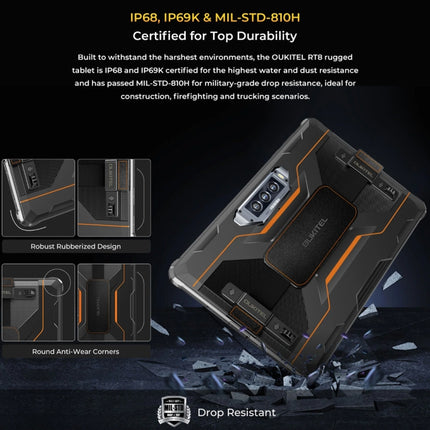 OUKITEL RT8 4G Netzwerk IP68/IP69K Robustes Tablet, 11 Zoll Android 13 MediaTek Helio G99 Quad Core Unterstützt Dual SIM, EU Stecker, RT8 6GB+256GB