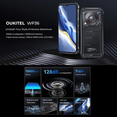 Oukitel WP36, IP68/IP69K, Fingerprint Identification, 10600mAh, 6.52 inch MediaTek MT8788 Octa Core, NFC, OTG, Network: 4G, WP36, 8GB+128GB