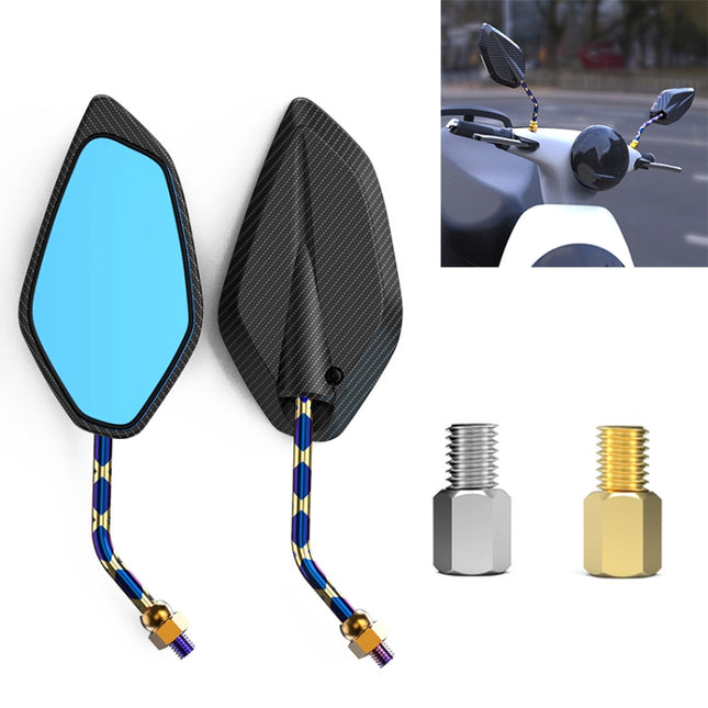 Motorcycle / Electromobile Modified Diamond-shaped Burnt Titanium Plating Rearview Mirror, Fork Texture Gold Blue, Fork Texture Silver Blue, Carbon Fiber Type X Texture, Carbon Fiber Type Burnt Titanium+Gold, Twill Gold Blue, Twill Silver Blue         ...