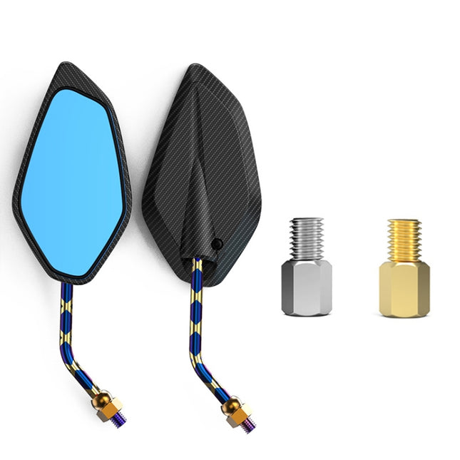 Motorcycle / Electromobile Modified Diamond-shaped Burnt Titanium Plating Rearview Mirror, Fork Texture Gold Blue, Fork Texture Silver Blue, Carbon Fiber Type X Texture, Carbon Fiber Type Burnt Titanium+Gold, Twill Gold Blue, Twill Silver Blue         ...
