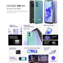 DOOGEE N50 Pro, Side Fingerprint, 6.52 inch Android 13 Spreadtrum T606 Octa Core 1.6GHz, Network: 4G, OTG, 8GB+256GB