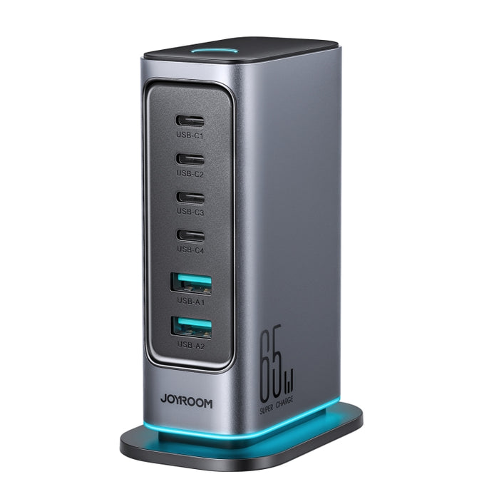 JOYROOM JR-TCM02 6-in-1 65 W GaN 4 USB-C &amp; 2 USB-A Multiport-Ladegerät, EU-Stecker, UK-Stecker