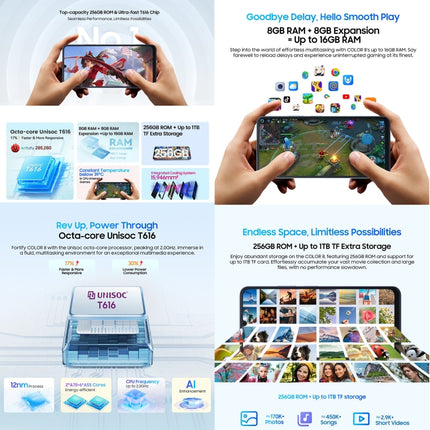 Blackview COLOR 8, reconocimiento facial y de huellas dactilares, 6,75 pulgadas, Android 13, Unisoc T616 Octa Core hasta 2,2 GHz, red: 4G, OTG, 8 GB + 128 GB, 8 GB + 256 GB