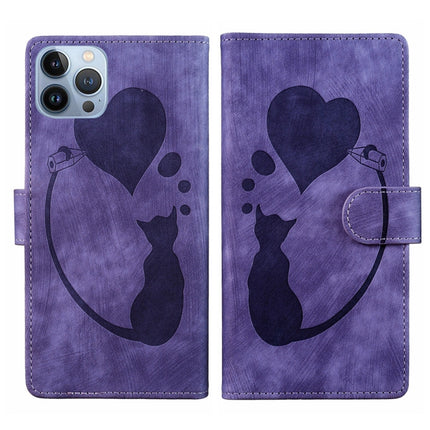 Pen Heart Cat Embossed Leather Phone Case