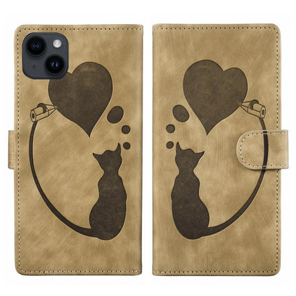 Pen Heart Cat Embossed Leather Phone Case