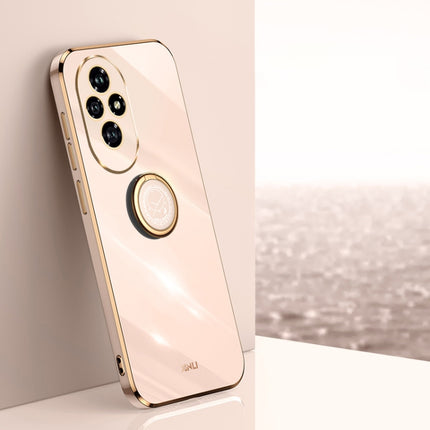 XINLI Straight 6D Plating Gold Edge TPU Shockproof Case with Ring Holder, For Honor Play 60 Plus, For Honor X6b, For Honor 200