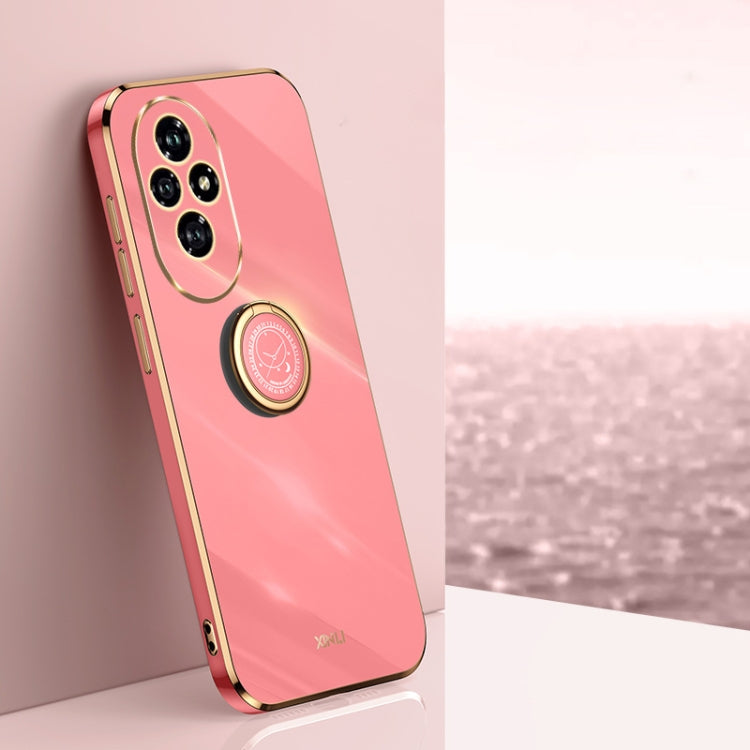 XINLI Straight 6D Plating Gold Edge TPU Shockproof Case with Ring Holder, For Honor Play 60 Plus, For Honor X6b, For Honor 200