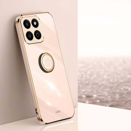XINLI Straight 6D Plating Gold Edge TPU Shockproof Case with Ring Holder, For Honor Play 60 Plus, For Honor X6b, For Honor 200
