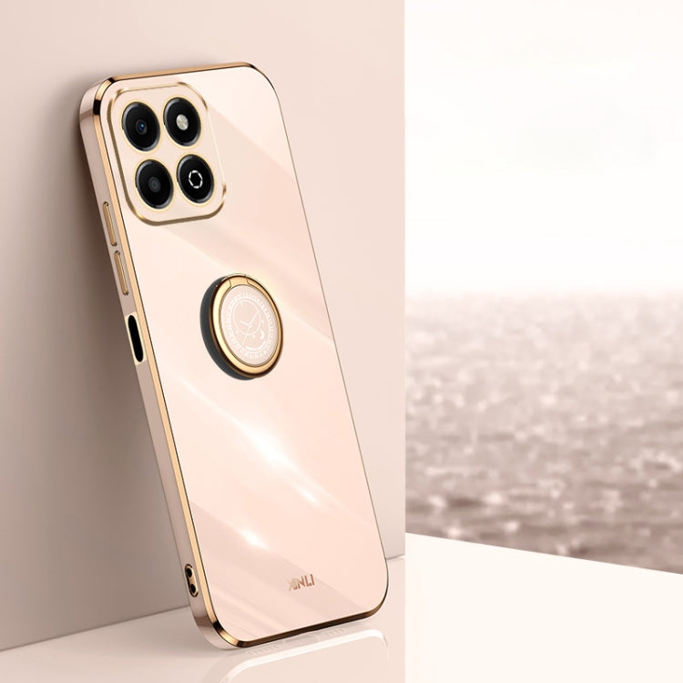 XINLI Straight 6D Plating Gold Edge TPU Shockproof Case with Ring Holder, For Honor Play 60 Plus, For Honor X6b, For Honor 200