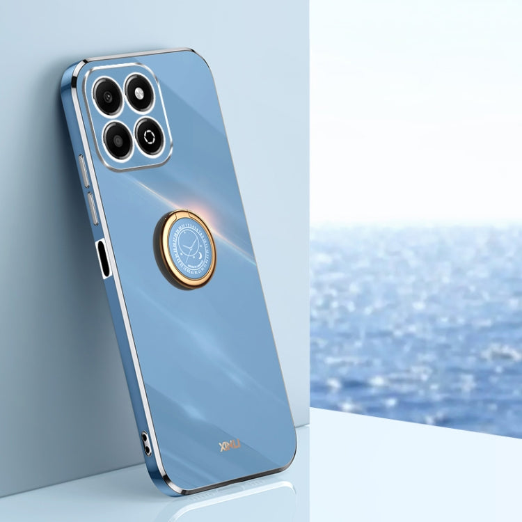 XINLI Straight 6D Plating Gold Edge TPU Shockproof Case with Ring Holder, For Honor Play 60 Plus, For Honor X6b, For Honor 200