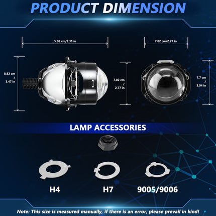 T02 1 Pair 2.5 inch Car Bifocal LED Lens Headlight, Left Driving, T02