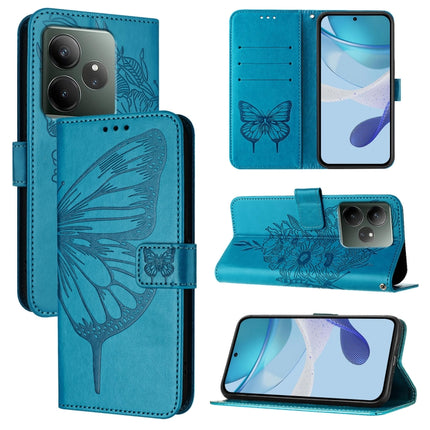 Embossed Butterfly Leather Phone Case, For Realme GT 6 5G Global, For Realme GT 6T 5G Global, For Realme 12+ Global/Narzo 70 Pro India