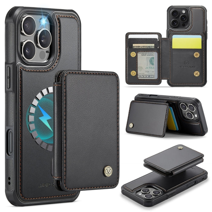 JEEHOOD J05 Business Magnetic Style RFID Leather Phone Case, For iPhone 16 Pro, For iPhone 16 Plus, For iPhone 16, For iPhone 15 Pro Max
