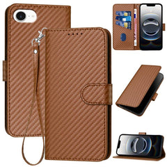 YX0070 Carbon Fiber Buckle Leather Phone Case with Lanyard, iPhone 16e, For iPhone 15 Pro Max, For iPhone 15 Pro, For iPhone 15 Plus