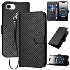 YX0070 Carbon Fiber Buckle Leather Phone Case with Lanyard, iPhone 16e, For iPhone 15 Pro Max, For iPhone 15 Pro, For iPhone 15 Plus