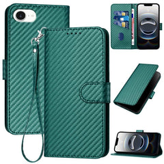 YX0070 Carbon Fiber Buckle Leather Phone Case with Lanyard, iPhone 16e, For iPhone 15 Pro Max, For iPhone 15 Pro, For iPhone 15 Plus