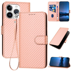 YX0070 Carbon Fiber Buckle Leather Phone Case with Lanyard, iPhone 16e, For iPhone 15 Pro Max, For iPhone 15 Pro, For iPhone 15 Plus