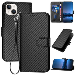 YX0070 Carbon Fiber Buckle Leather Phone Case with Lanyard, iPhone 16e, For iPhone 15 Pro Max, For iPhone 15 Pro, For iPhone 15 Plus