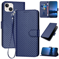 YX0070 Carbon Fiber Buckle Leather Phone Case with Lanyard, For iPhone 15, For iPhone 14 Plus, For iPhone 14, For iPhone 14 Pro