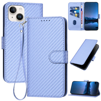 YX0070 Carbon Fiber Buckle Leather Phone Case with Lanyard, For iPhone 15, For iPhone 14 Plus, For iPhone 14