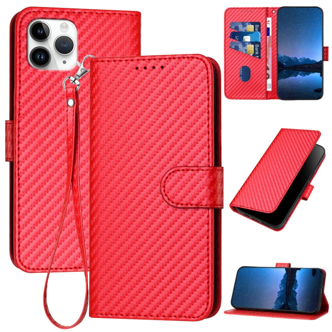 YX0070 Carbon Fiber Buckle Leather Phone Case with Lanyard