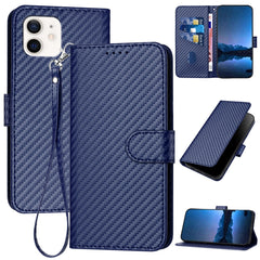 YX0070 Carbon Fiber Buckle Leather Phone Case with Lanyard, For iPhone 12 mini, For iPhone 11 Pro Max, For iPhone 11, For iPhone 11 Pro