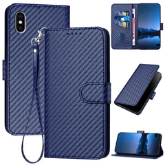 YX0070 Carbon Fiber Buckle Leather Phone Case with Lanyard, For iPhone X / XS, For iPhone XR, For iPhone XS Max, For iPhone 8 Plus / 7 Plus