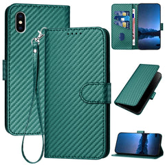 YX0070 Carbon Fiber Buckle Leather Phone Case with Lanyard, For iPhone X / XS, For iPhone XR, For iPhone XS Max, For iPhone 8 Plus / 7 Plus