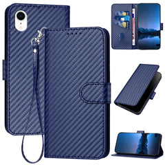 YX0070 Carbon Fiber Buckle Leather Phone Case with Lanyard, For iPhone X / XS, For iPhone XR, For iPhone XS Max, For iPhone 8 Plus / 7 Plus