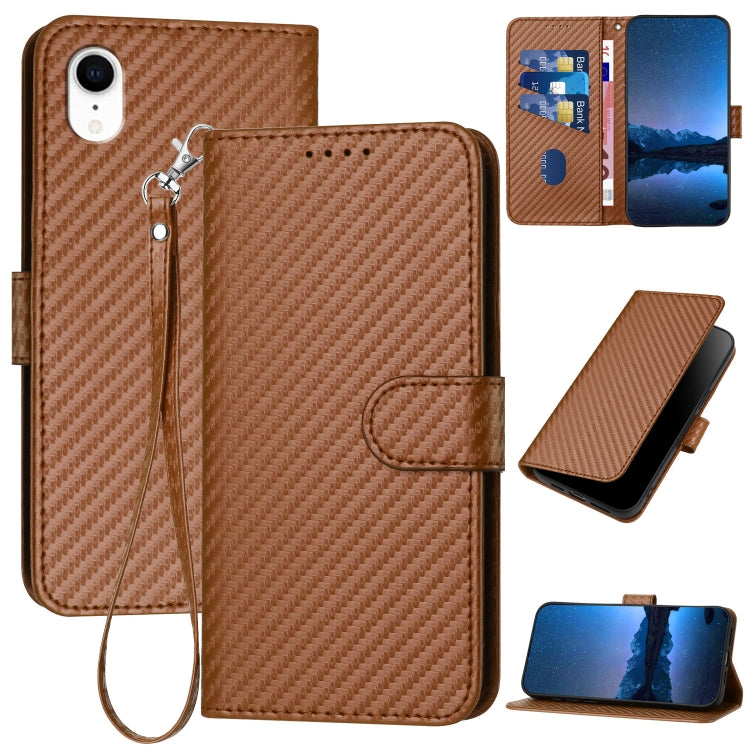 YX0070 Carbon Fiber Buckle Leather Phone Case with Lanyard