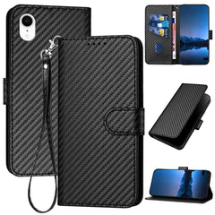 YX0070 Carbon Fiber Buckle Leather Phone Case with Lanyard, For iPhone X / XS, For iPhone XR, For iPhone XS Max, For iPhone 8 Plus / 7 Plus