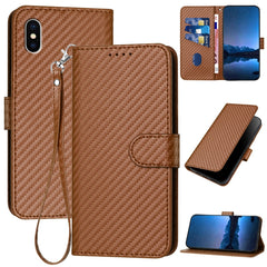 YX0070 Carbon Fiber Buckle Leather Phone Case with Lanyard, For iPhone X / XS, For iPhone XR, For iPhone XS Max, For iPhone 8 Plus / 7 Plus