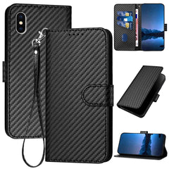 YX0070 Carbon Fiber Buckle Leather Phone Case with Lanyard, For iPhone X / XS, For iPhone XR, For iPhone XS Max, For iPhone 8 Plus / 7 Plus