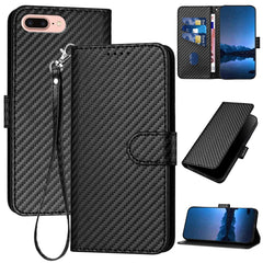 YX0070 Carbon Fiber Buckle Leather Phone Case with Lanyard, For iPhone X / XS, For iPhone XR, For iPhone XS Max, For iPhone 8 Plus / 7 Plus