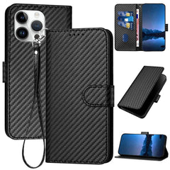 YX0070 Carbon Fiber Buckle Leather Phone Case with Lanyard, For iPhone 16 Pro Max, For iPhone 16 Pro, For iPhone 16 Plus, For iPhone 16