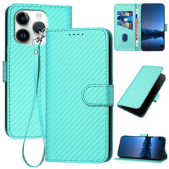 YX0070 Carbon Fiber Buckle Leather Phone Case with Lanyard, For iPhone 16 Pro Max, For iPhone 16 Pro, For iPhone 16 Plus, For iPhone 16