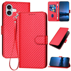 YX0070 Carbon Fiber Buckle Leather Phone Case with Lanyard, For iPhone 16 Pro Max, For iPhone 16 Pro, For iPhone 16 Plus, For iPhone 16