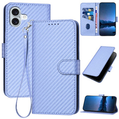 YX0070 Carbon Fiber Buckle Leather Phone Case with Lanyard, For iPhone 16 Pro Max, For iPhone 16 Pro, For iPhone 16 Plus, For iPhone 16