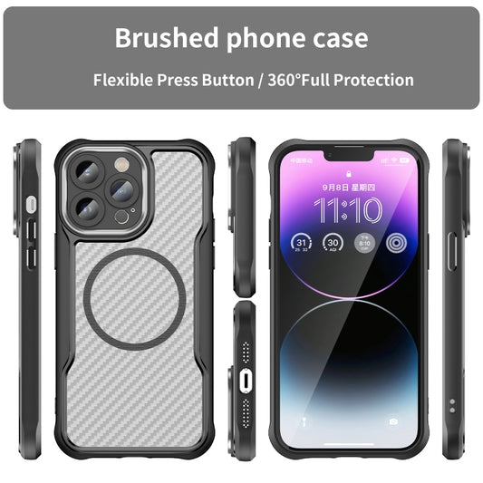 Carbon Fiber Texture MagSafe Translucent Phone Case, For iPhone 13 Pro Max, For iPhone 13 Pro, For iPhone 12, For iPhone 12 Pro Max, For iPhone 12 Pro, For iPhone 11 Pro Max