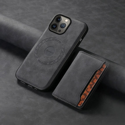 Denior D13 Retro Texture Leather MagSafe Card Bag Phone Case, For iPhone 13 Pro Max, For iPhone 13 Pro, For iPhone 12, For iPhone 12 Pro Max, For iPhone 12 Pro