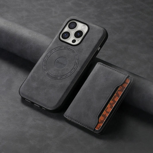 Denior D13 Retro Texture Leather MagSafe Card Bag Phone Case, For iPhone 16 Pro Max, For iPhone 16 Pro, For iPhone 16 Plus, For iPhone 16, For iPhone 15 Pro Max, For iPhone 15 Pro, For iPhone 15 Plus, For iPhone 15