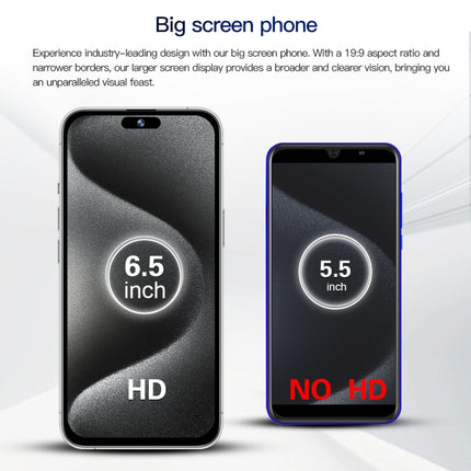 i15 Pro Max / Q5, 6.5 inch Screen, Face Identification, Android 8.1 MTK6580P Quad Core, Network: 3G, Dual SIM, 2GB+16GB