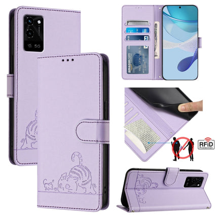 Cat Rat Embossed Pattern RFID Leather Phone Case with Lanyard, For Realme V11 5G, For Realme C17 / 7i